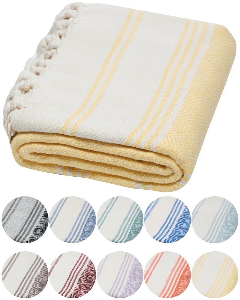 DEMMEX Organic Diamond Turkish Bath & Beach Towel | 100% Oeko-TEX Certified Turkish Cotton, Ultra-Soft, Quick-Dry, Lightweight, Oversized Luxury Peshtemal Towel, Prewashed, 71" x36, Butter Yellow - Image 1